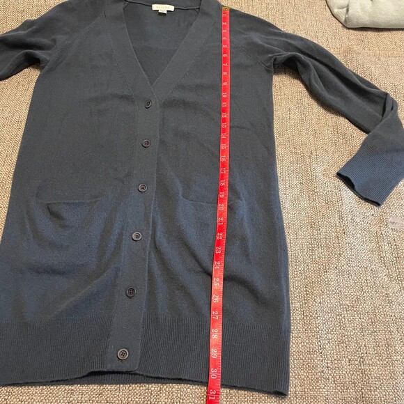 Garnet Hill 100% Cashmere Blue Gray Long Button Down Cardigan, Small - Picture 6 of 7